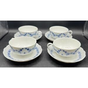 Kaiser Romantica Festival Blue on White Coffee Tea Cups & Saucers